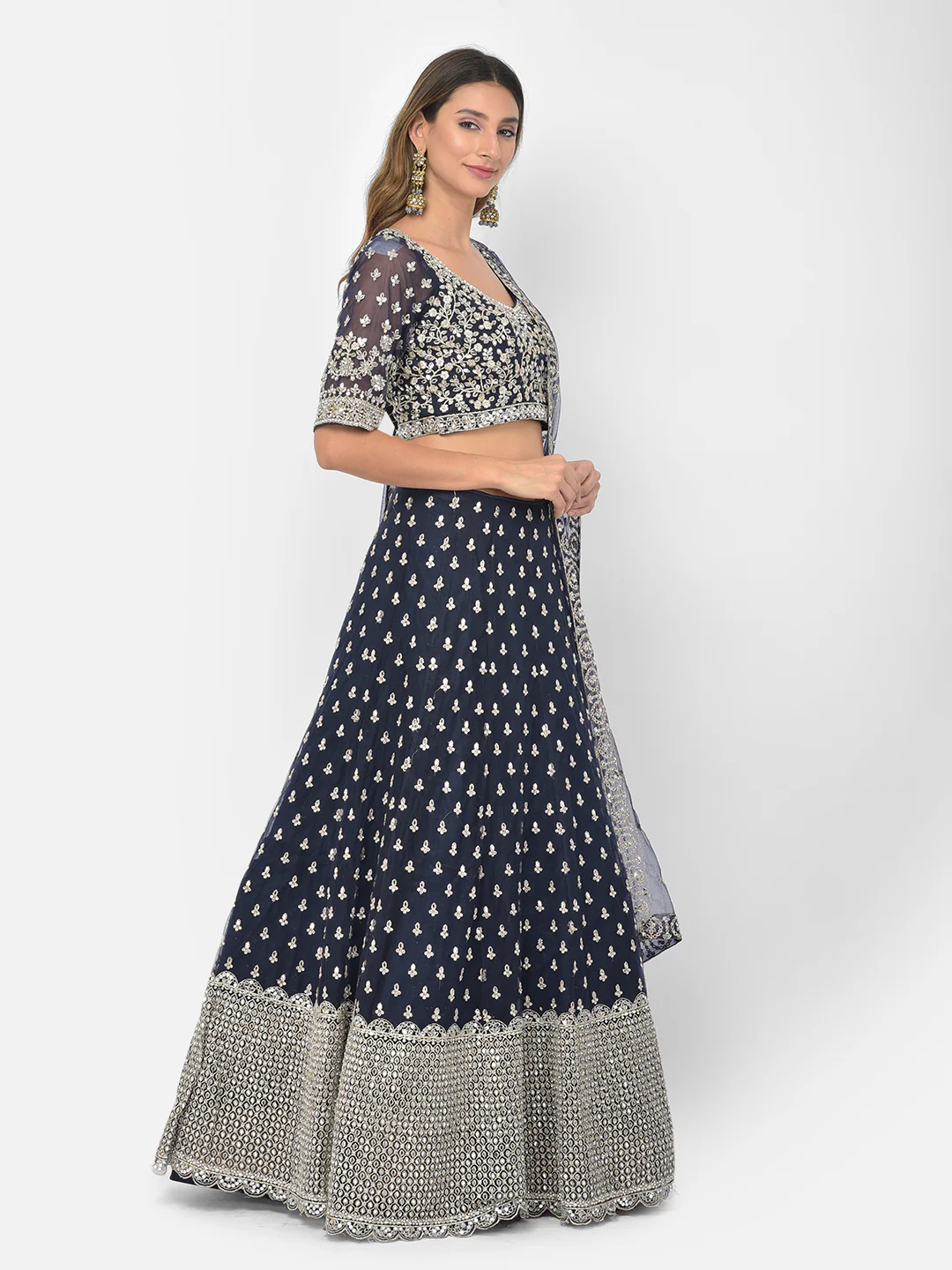 Neerus Navy Blue Color Nett Fabric Lehenga Choli - Image 2