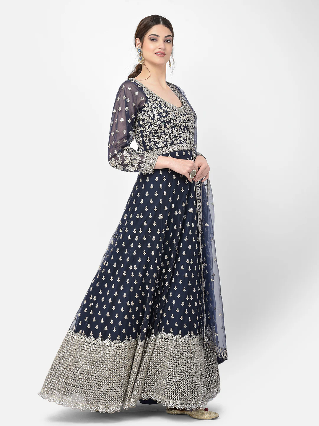Neerus Navy Blue Color Nett Fabric Salwar Kameez - Image 2