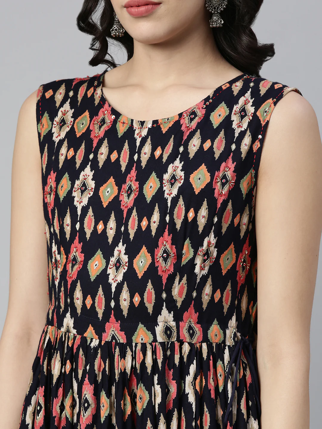 Neerus Navy Blue Color Rayon Fabric Kurta - Image 3