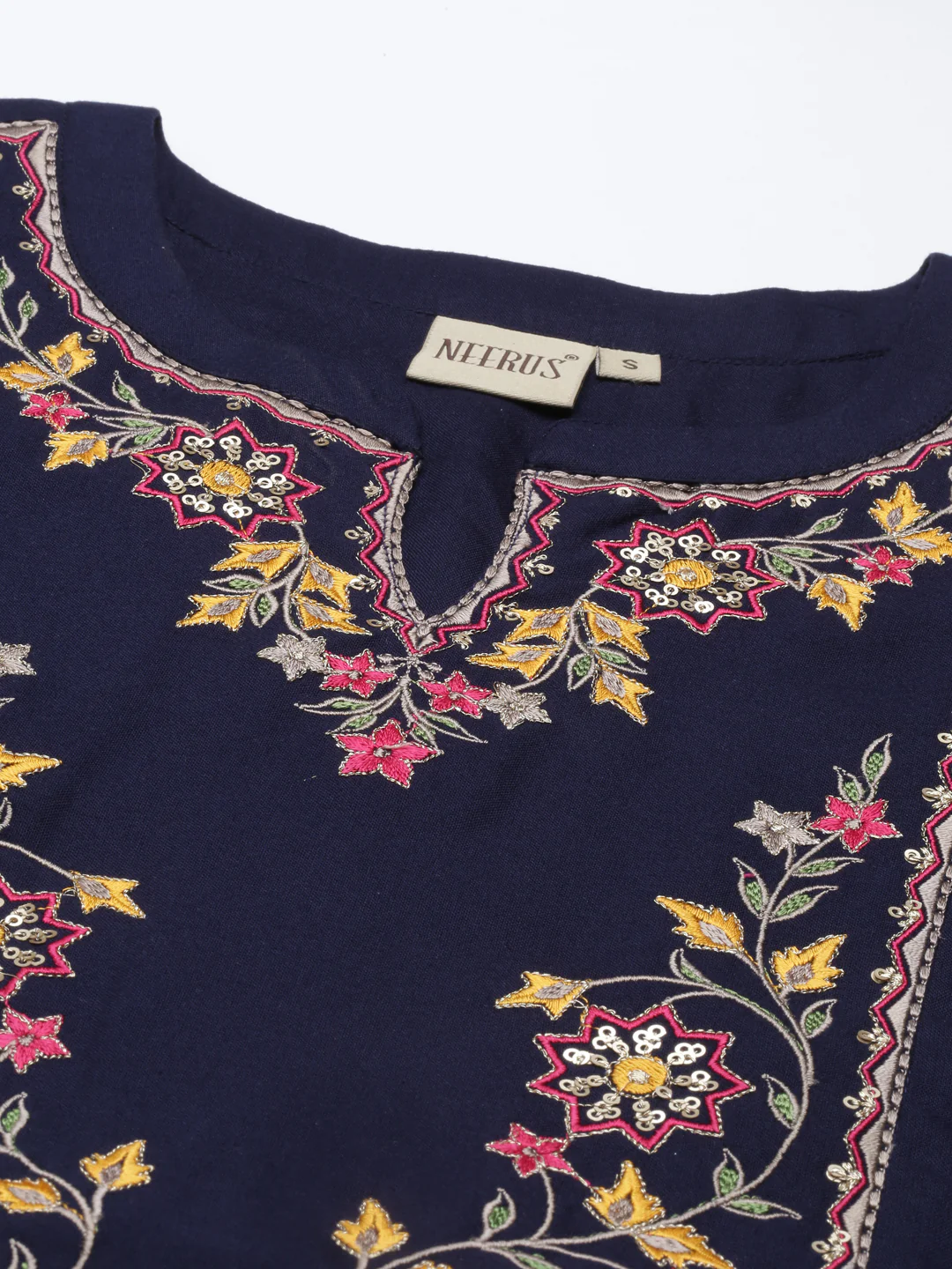 Neerus Navy Blue Color Rayon Fabric Kurta - Image 2