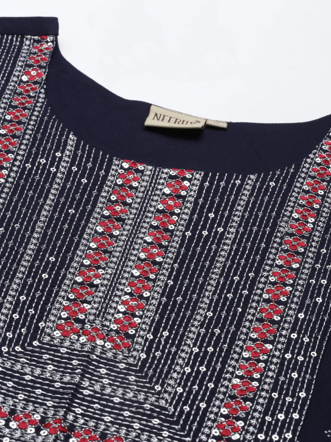 Neerus Navy Blue Color Rayon Fabric Kurta - Image 2