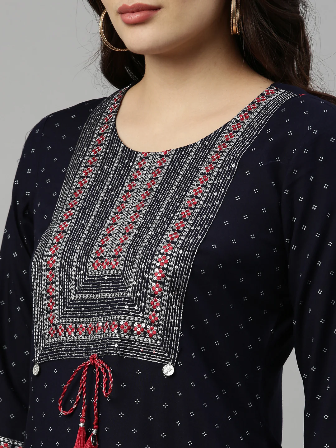 Neerus Navy Blue Color Rayon Fabric Kurta - Image 8