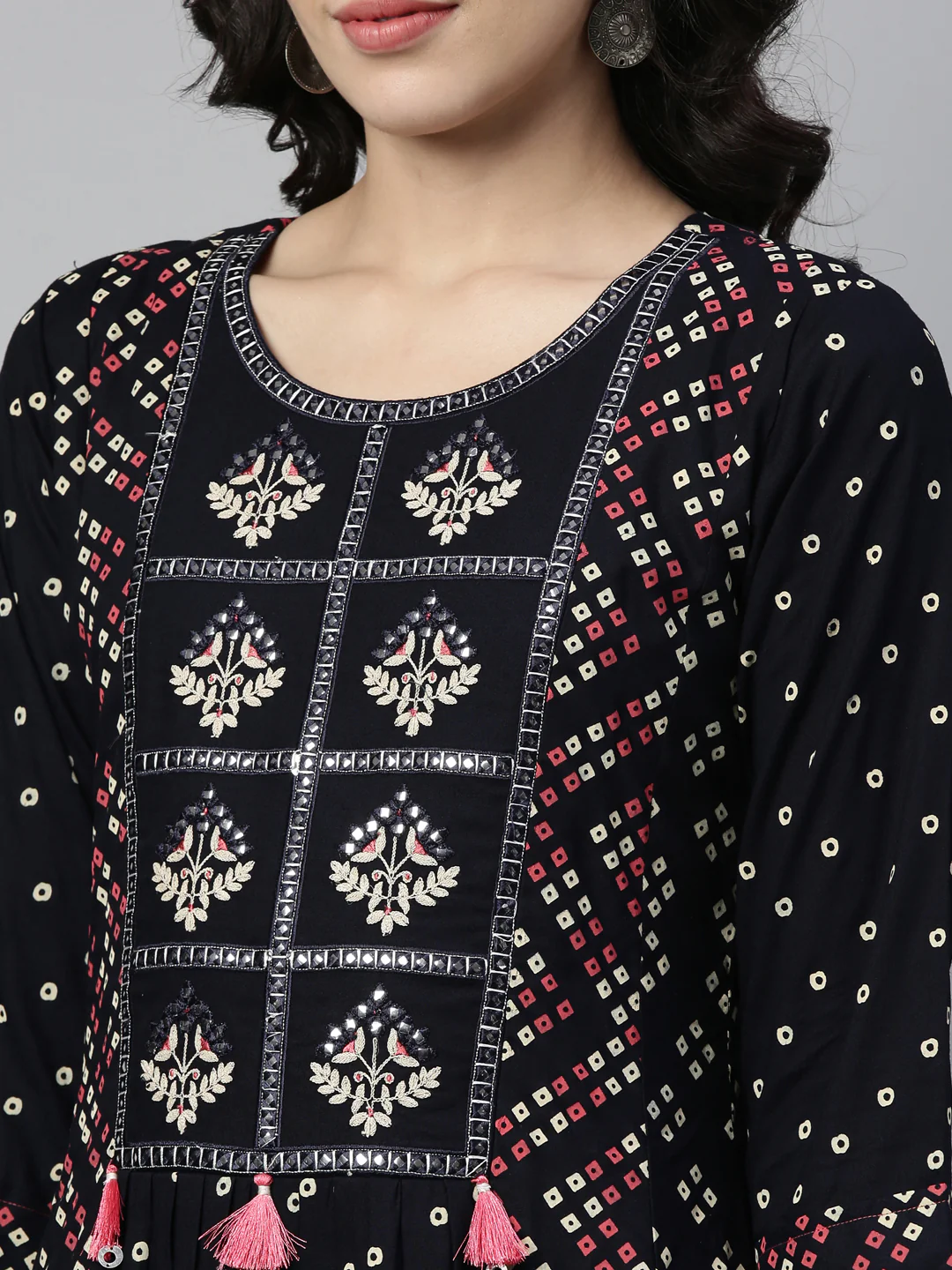 Neerus Navy Blue Color Rayon Fabric Kurta - Image 3