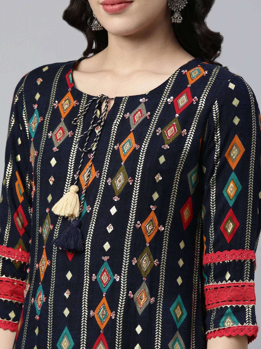 Neerus Navy Blue Color Rayon Fabric Kurta - Image 3
