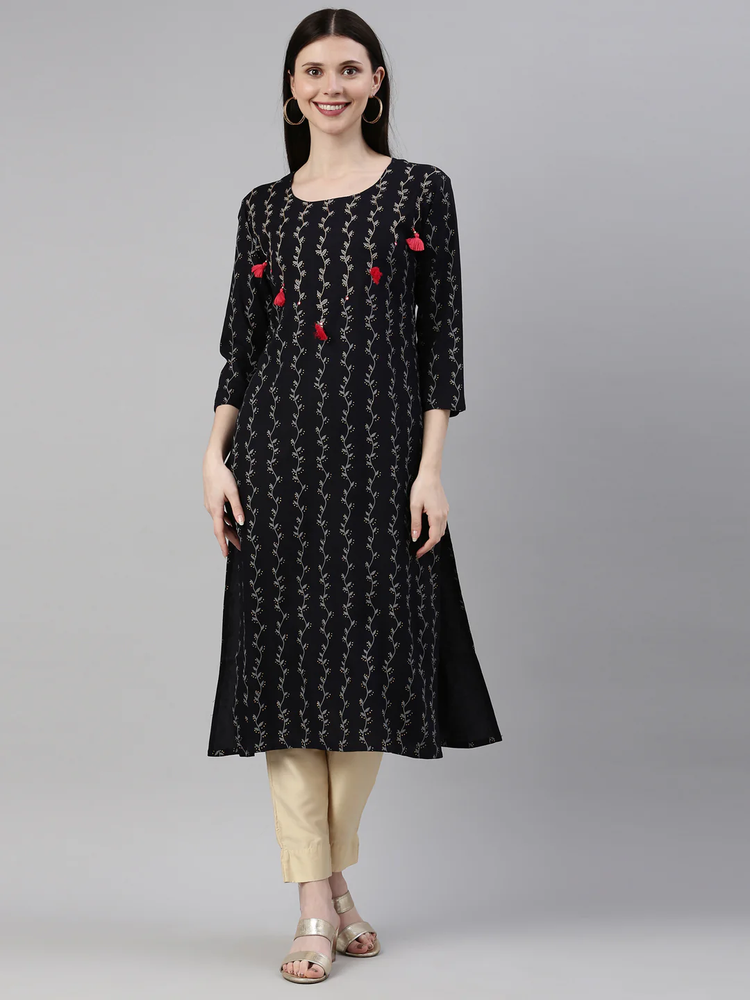 Neerus Navy Blue Color Rayon Fabric Kurta