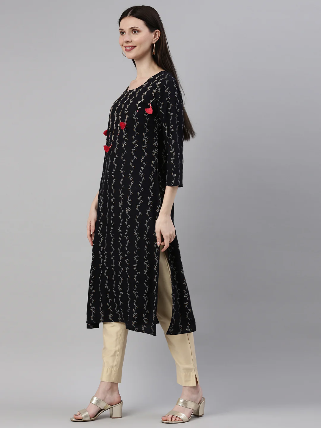 Neerus Navy Blue Color Rayon Fabric Kurta - Image 3