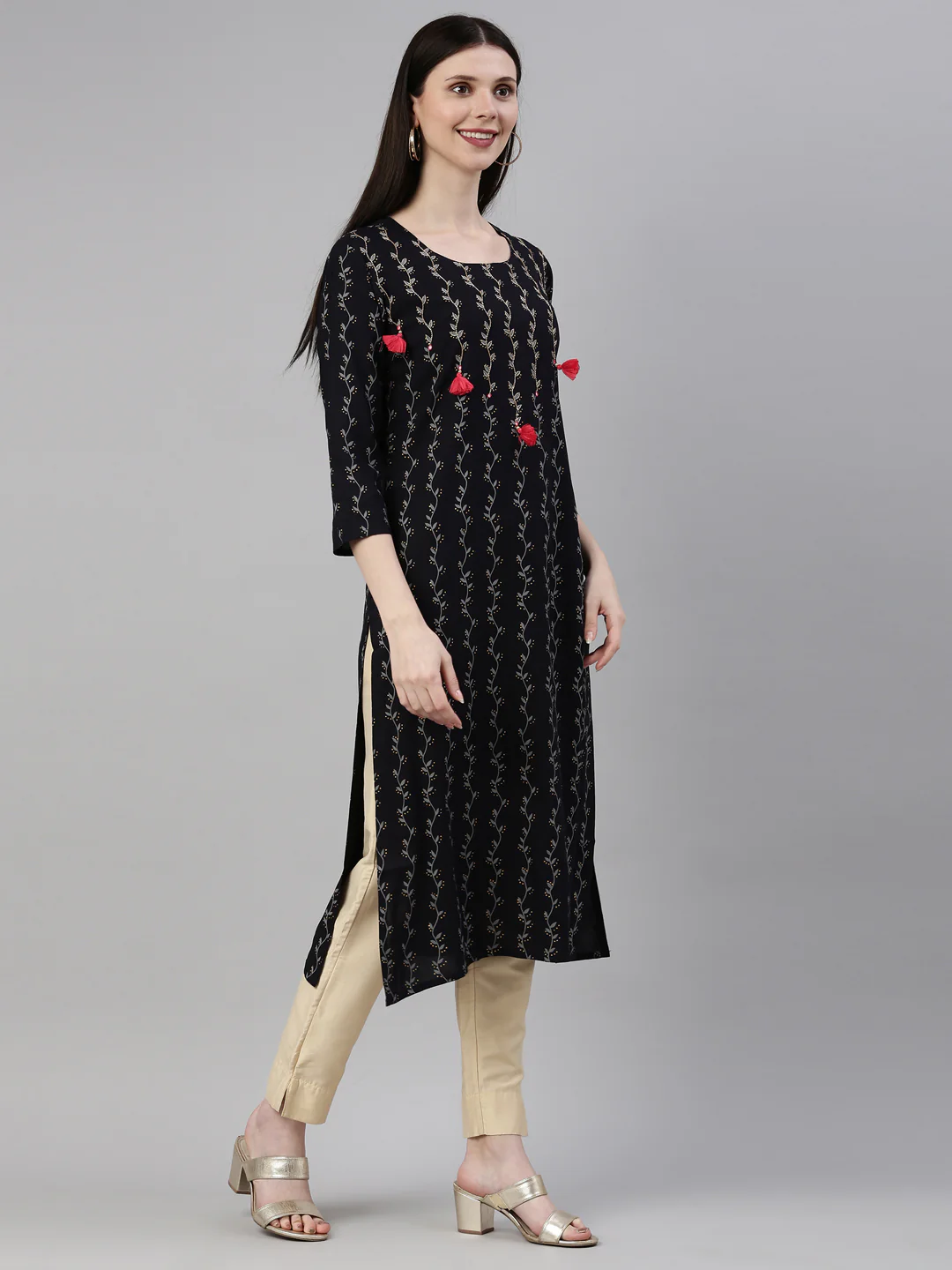 Neerus Navy Blue Color Rayon Fabric Kurta - Image 4