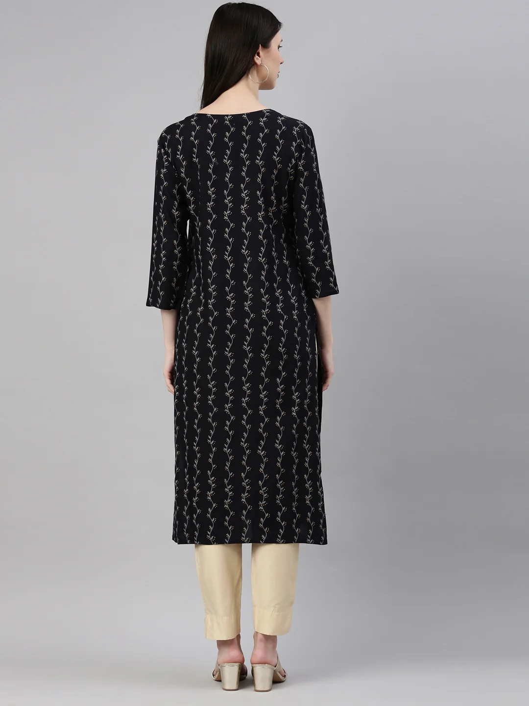 Neerus Navy Blue Color Rayon Fabric Kurta - Image 5