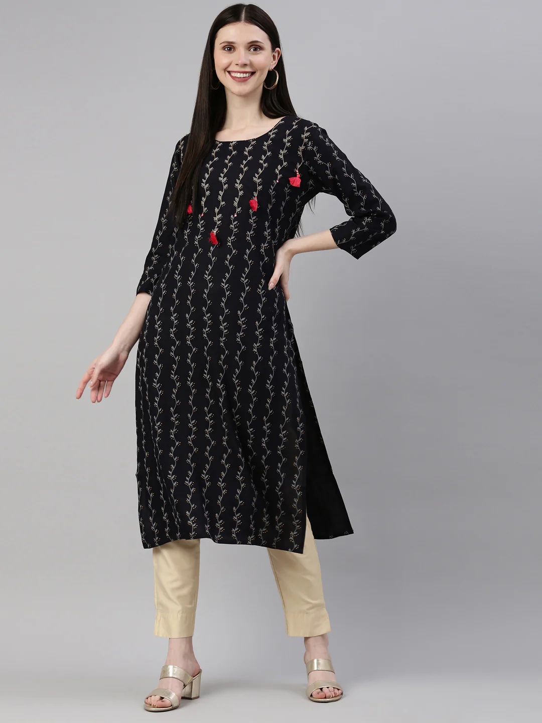 Neerus Navy Blue Color Rayon Fabric Kurta - Image 6