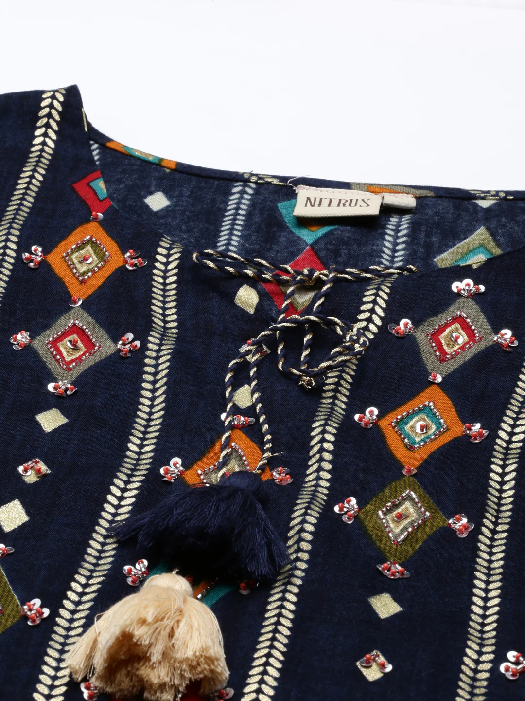 Neerus Navy Blue Color Rayon Fabric Kurta - Image 6