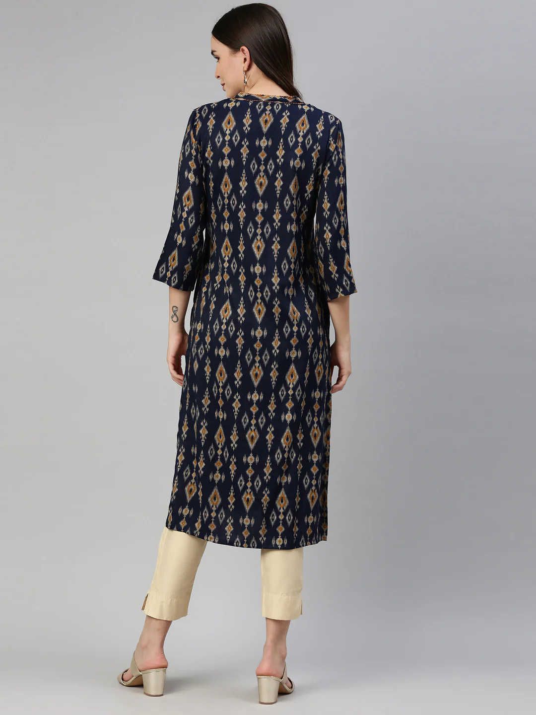 Neerus Navy Blue Color Rayon Fabric Kurta - Image 5