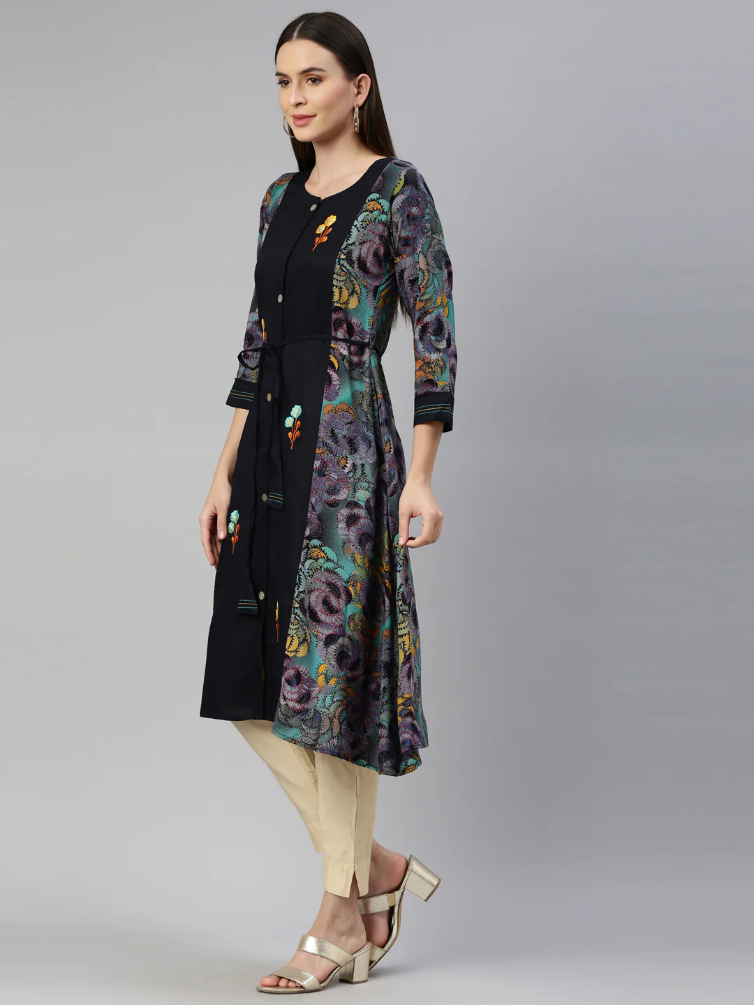 Neerus Navy Blue Color Rayon Fabric Kurta - Image 3