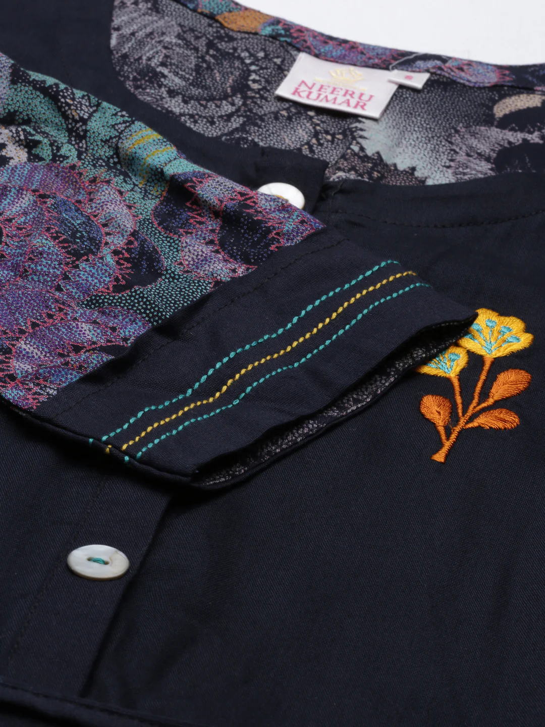 Neerus Navy Blue Color Rayon Fabric Kurta - Image 7