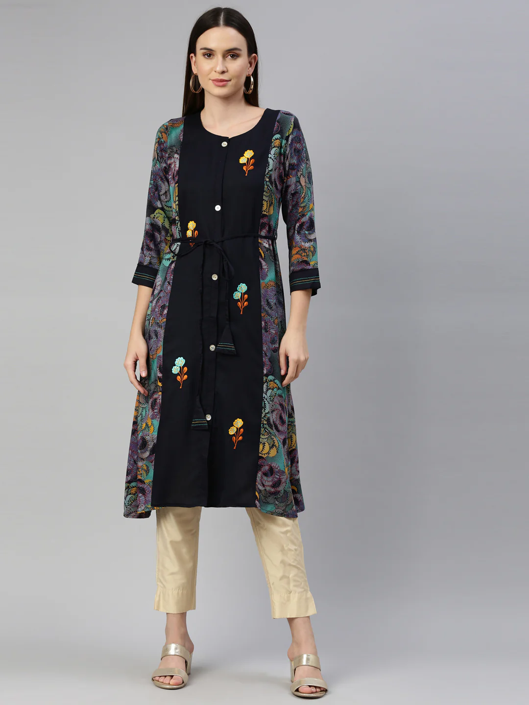 Neerus Navy Blue Color Rayon Fabric Kurta - Image 9