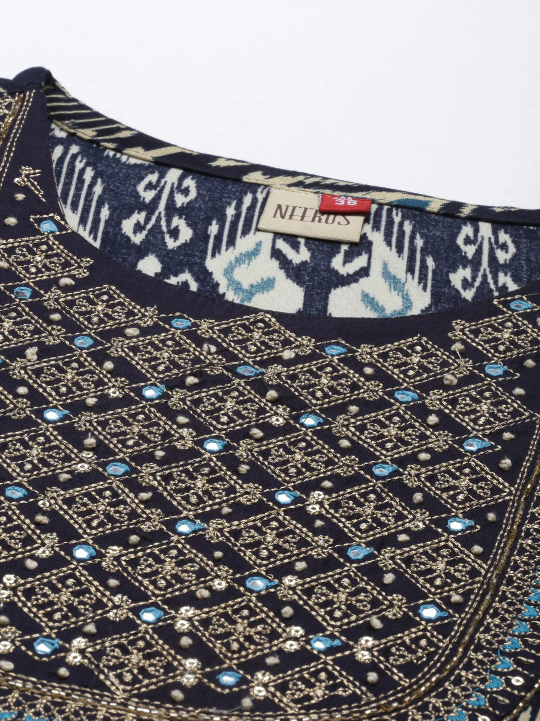 Neerus Navy Blue Color Rayon Fabric Kurta - Image 2