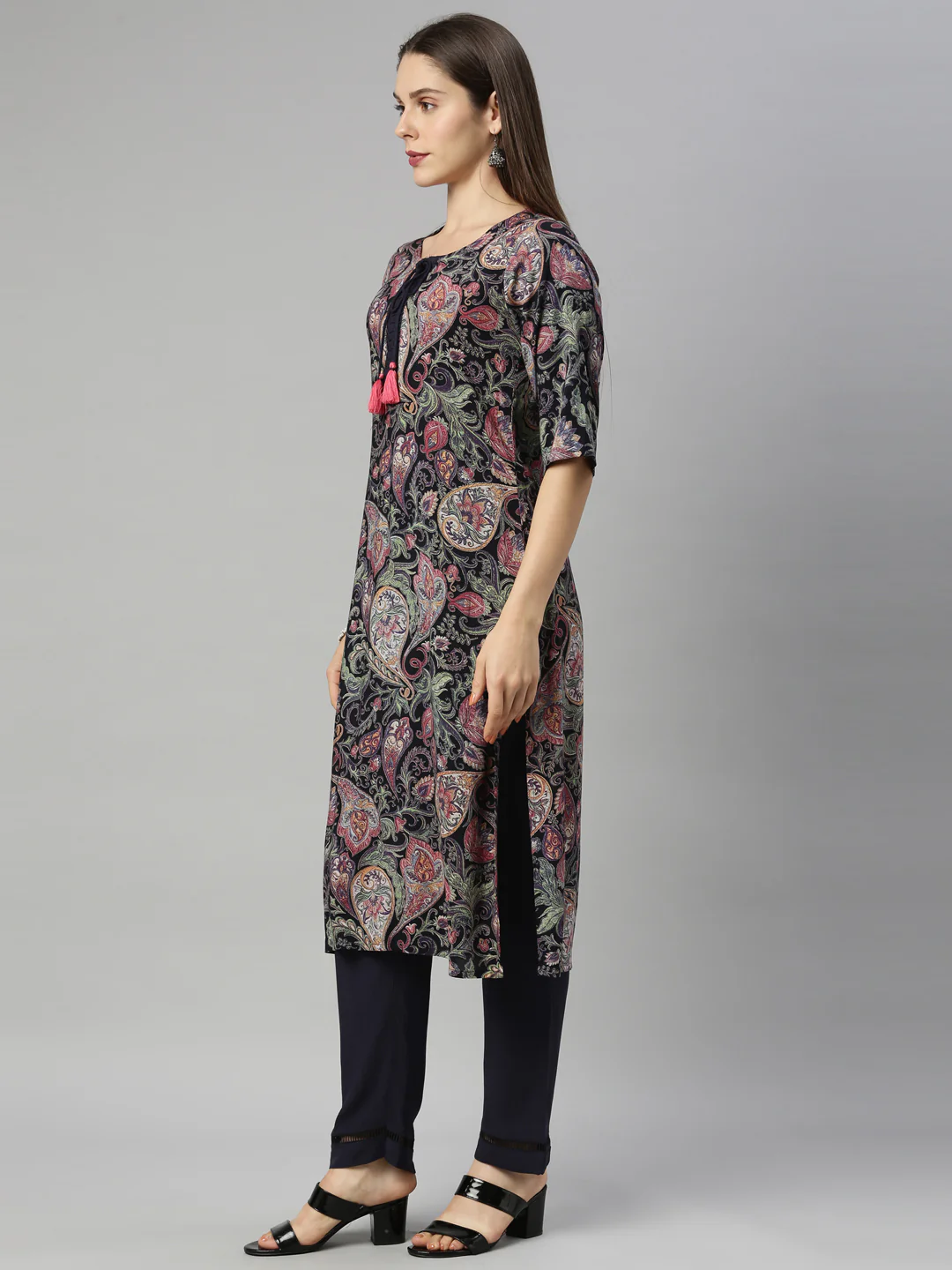 Neerus Navy Blue Color Rayon Fabric Plazo Set - Image 3