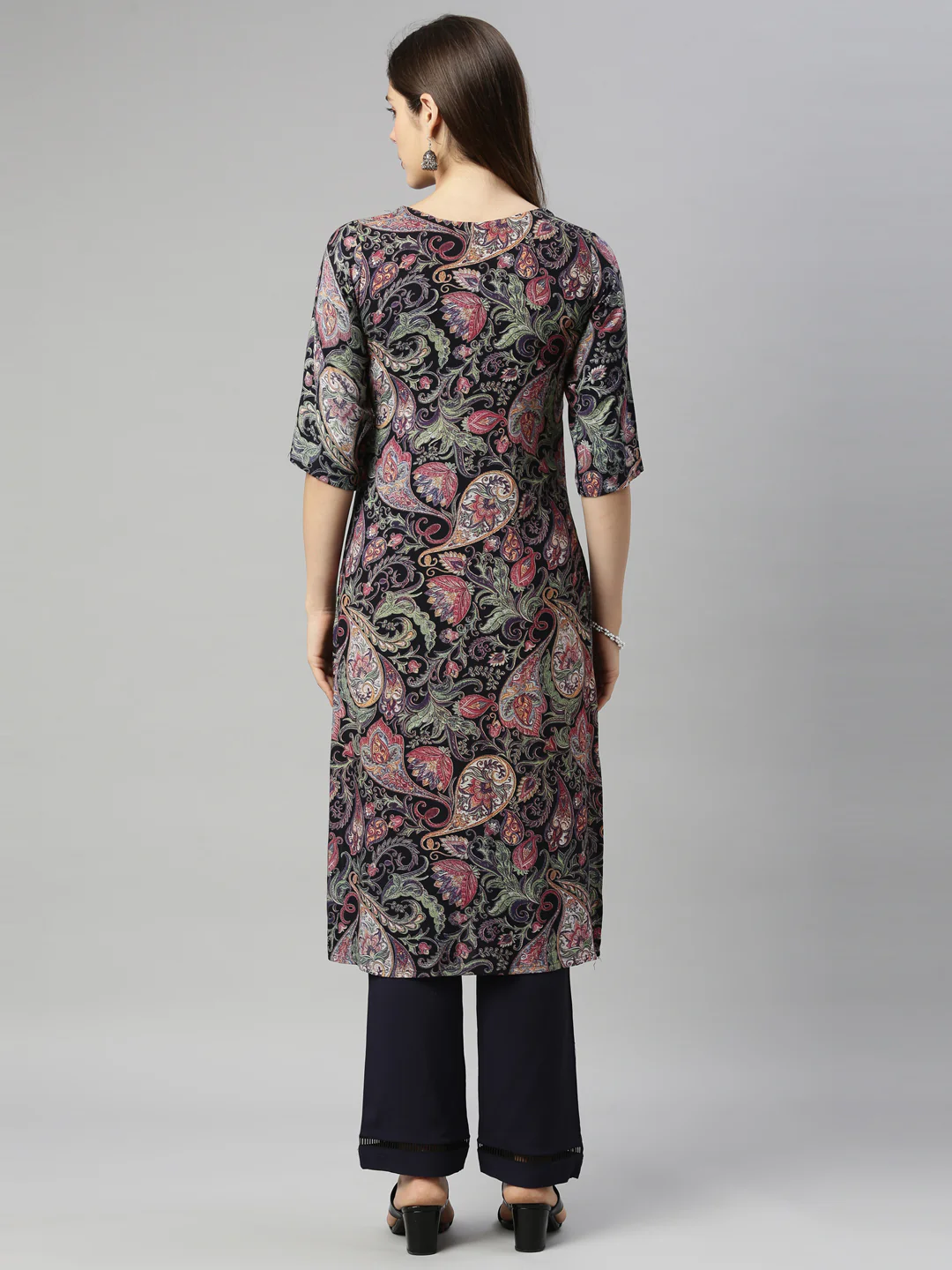 Neerus Navy Blue Color Rayon Fabric Plazo Set - Image 5