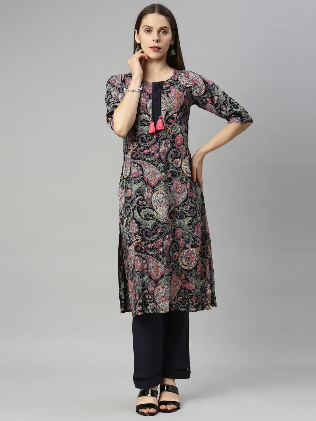 Neerus Navy Blue Color Rayon Fabric Plazo Set - Image 6