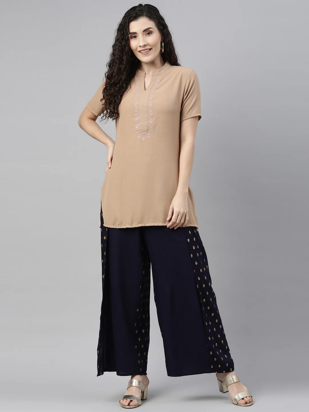 Neerus Navy Blue Color Rayon Fabric Plazzo