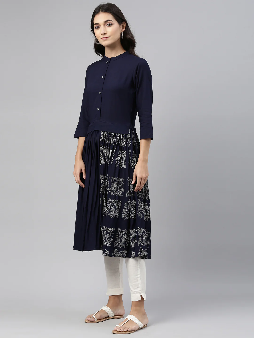 Neerus Navy Blue Color Rayon Fabric Tunic - Image 4