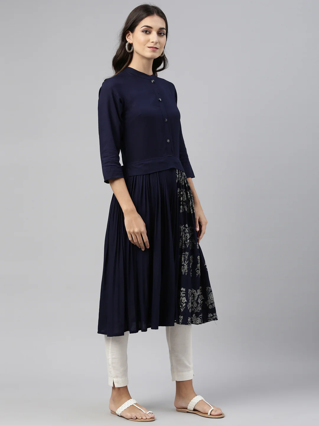 Neerus Navy Blue Color Rayon Fabric Tunic - Image 5
