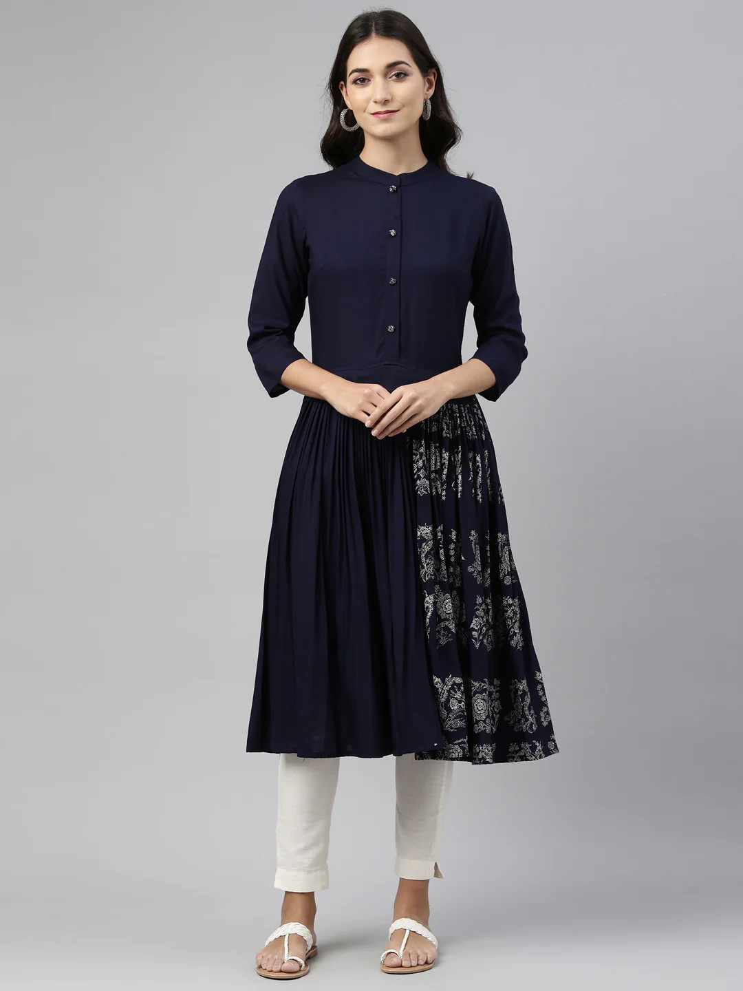 Neerus Navy Blue Color Rayon Fabric Tunic - Image 7