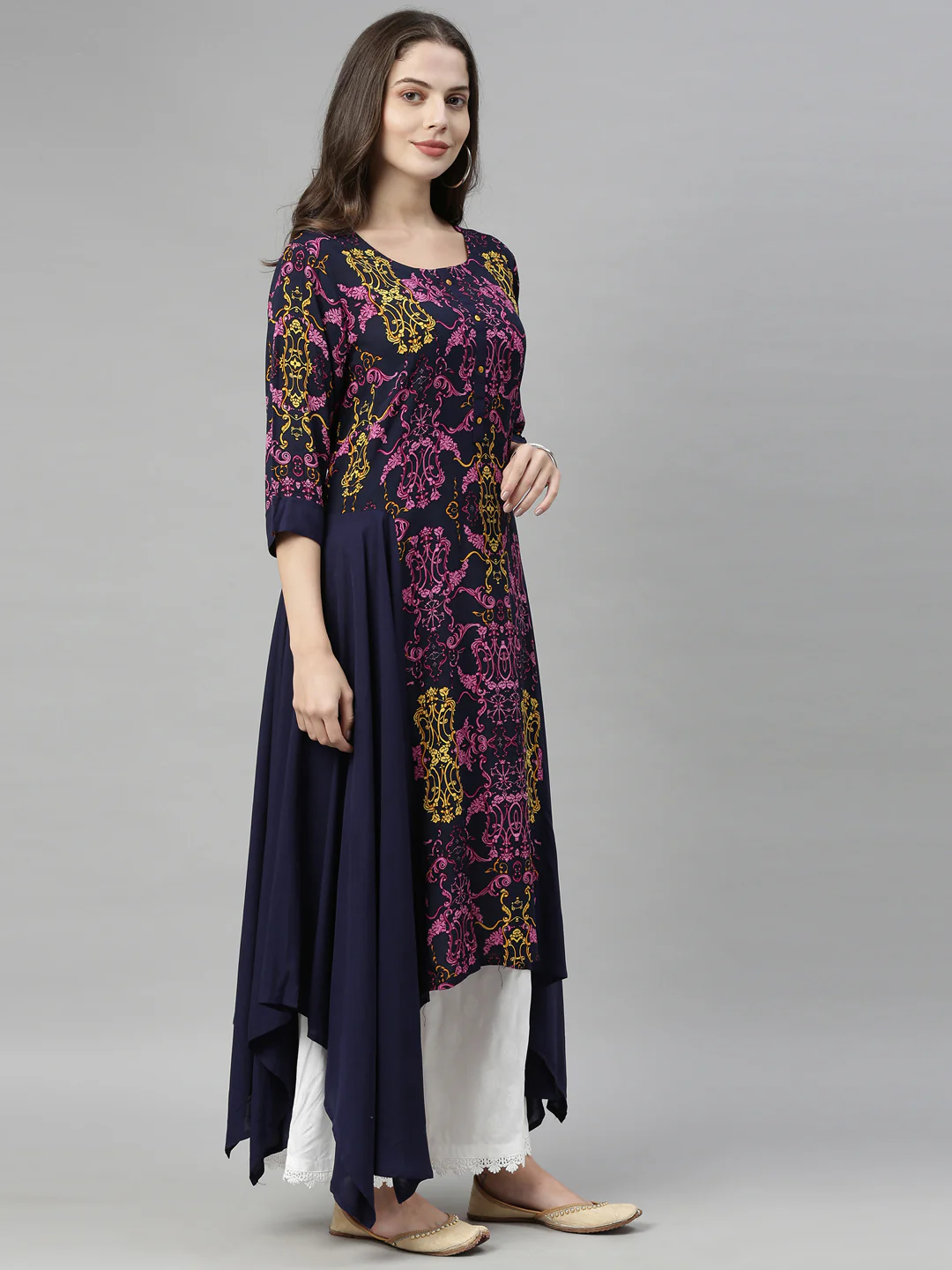 Neerus Navy Blue Color Rayon Fabric Tunic - Image 6