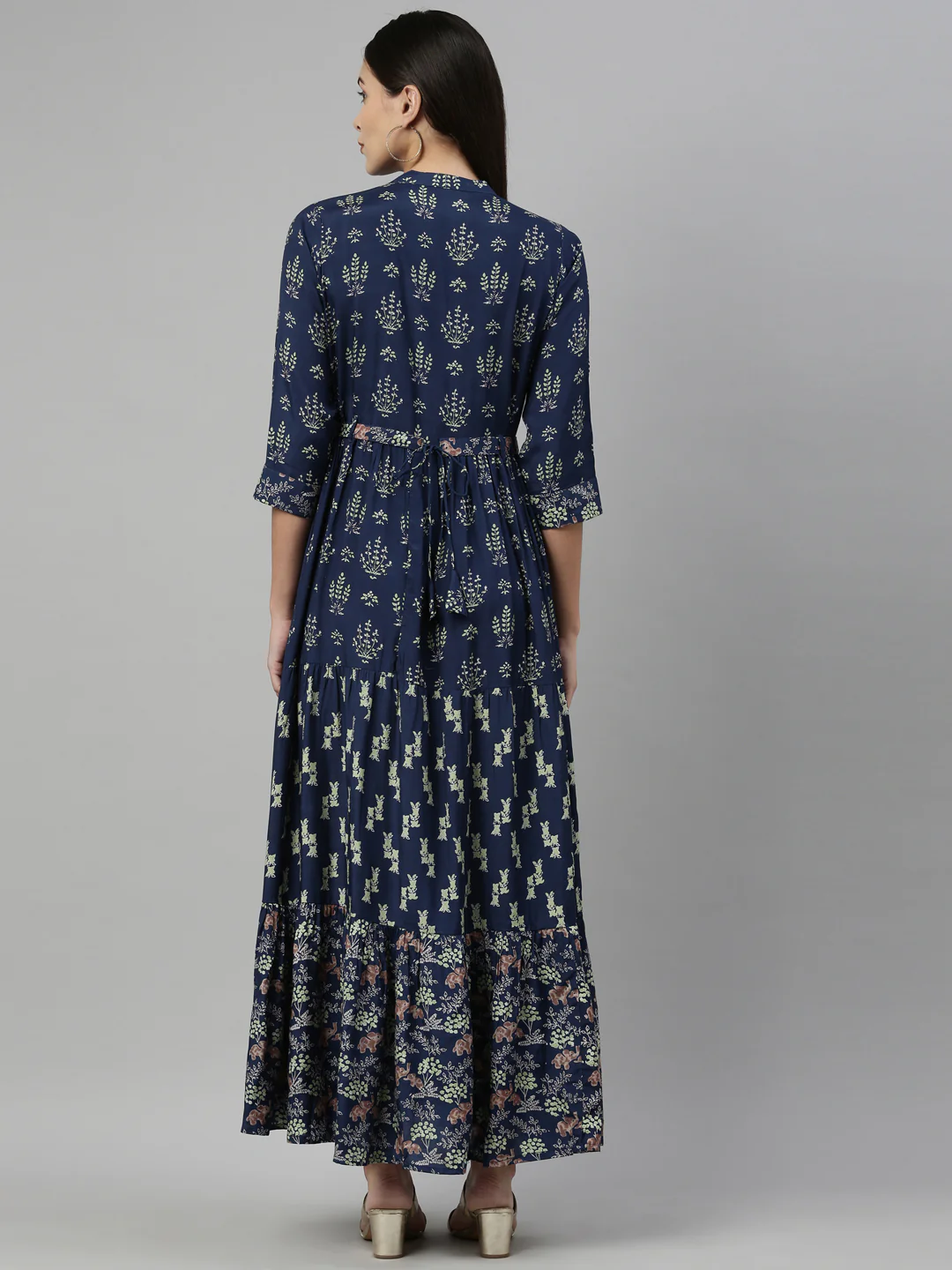 Neerus Navy Blue Color Santoon Fabric Kurta - Image 5