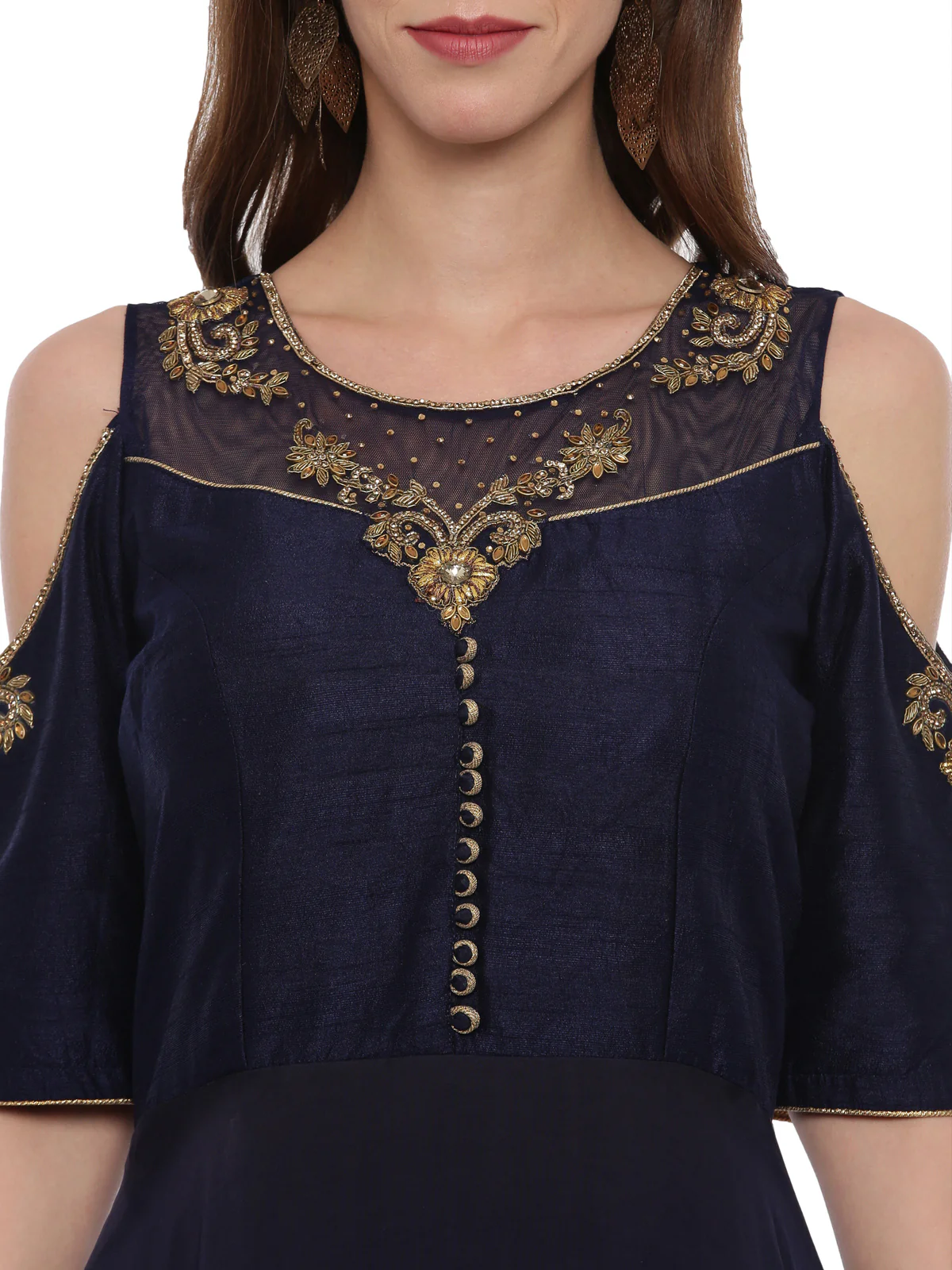 Neerus Navy Blue Color Silk Fabric Gown-Suit - Image 2
