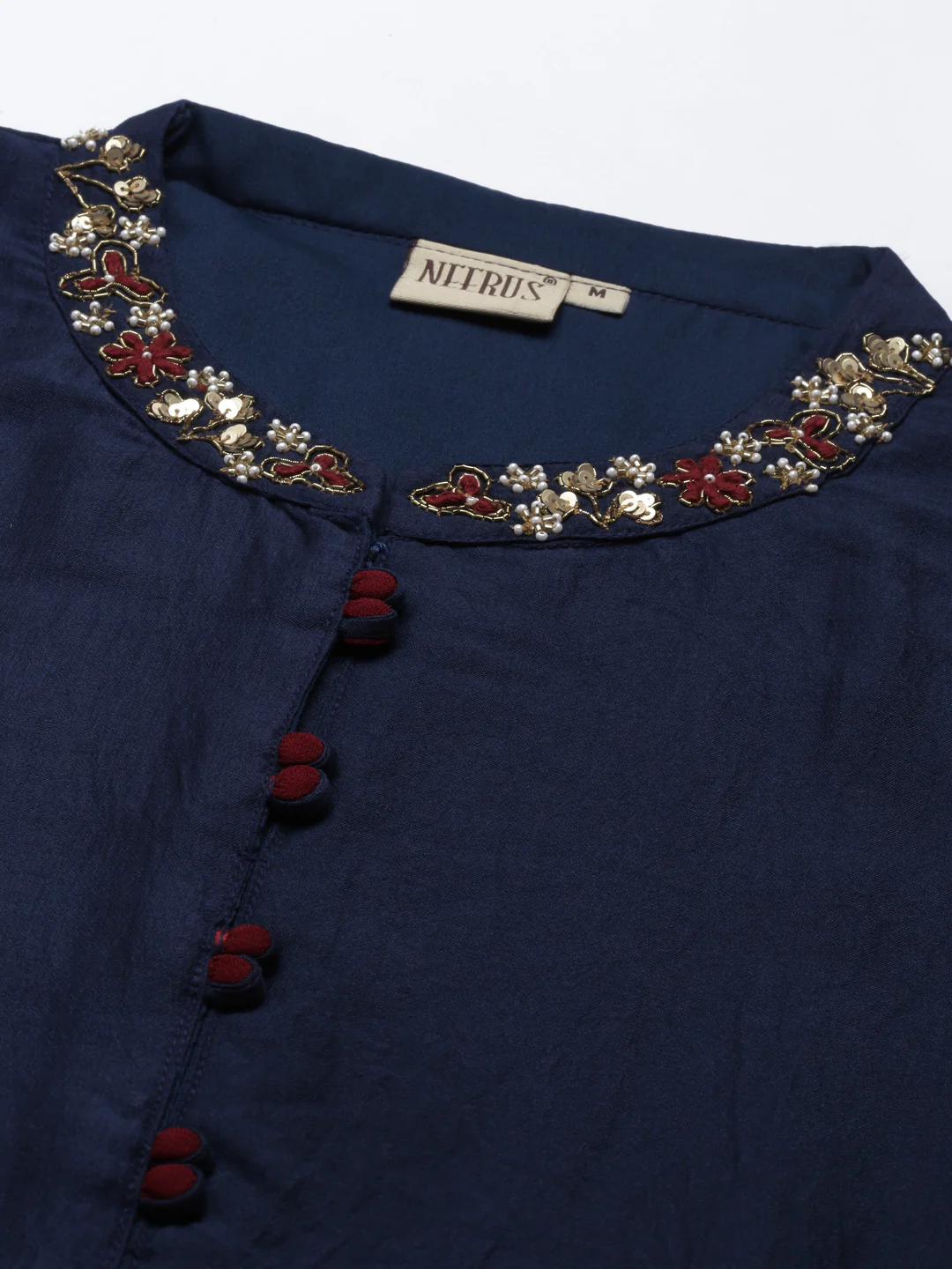Neerus Navy Blue Color Silk Fabric Kurta - Image 2