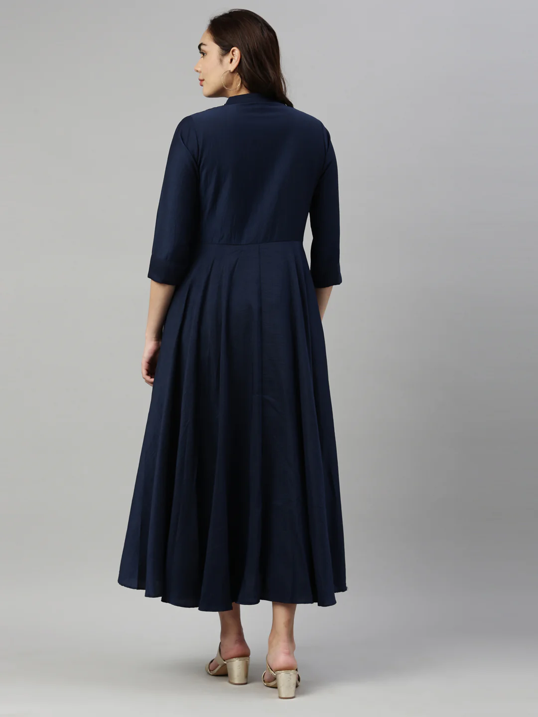 Neerus Navy Blue Color Silk Fabric Kurta - Image 5