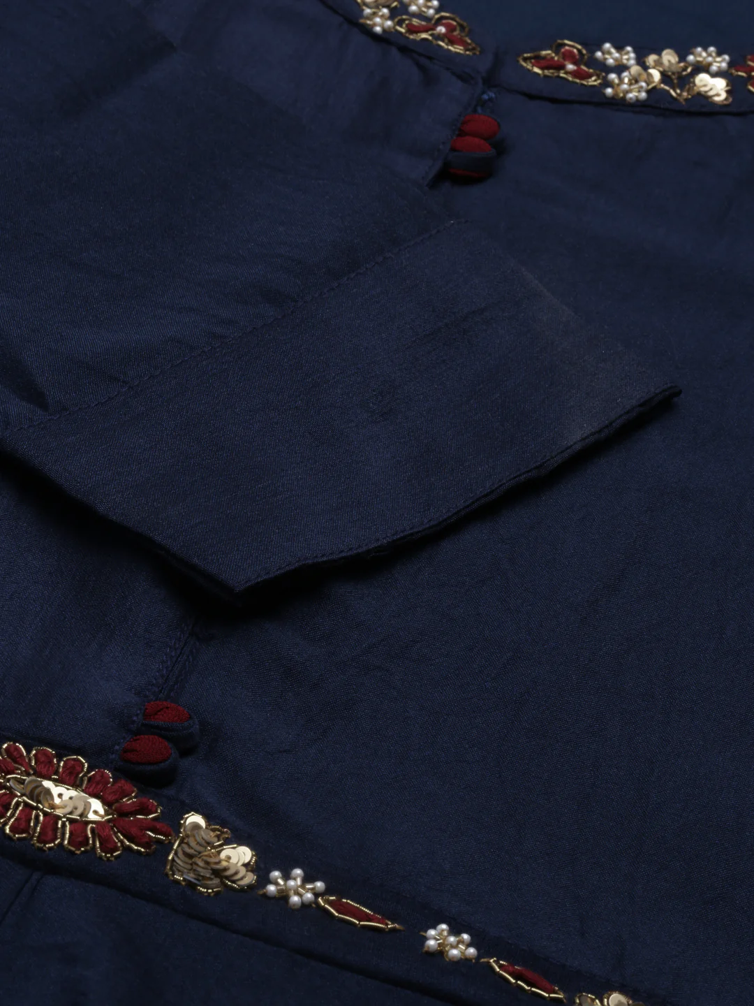 Neerus Navy Blue Color Silk Fabric Kurta - Image 7