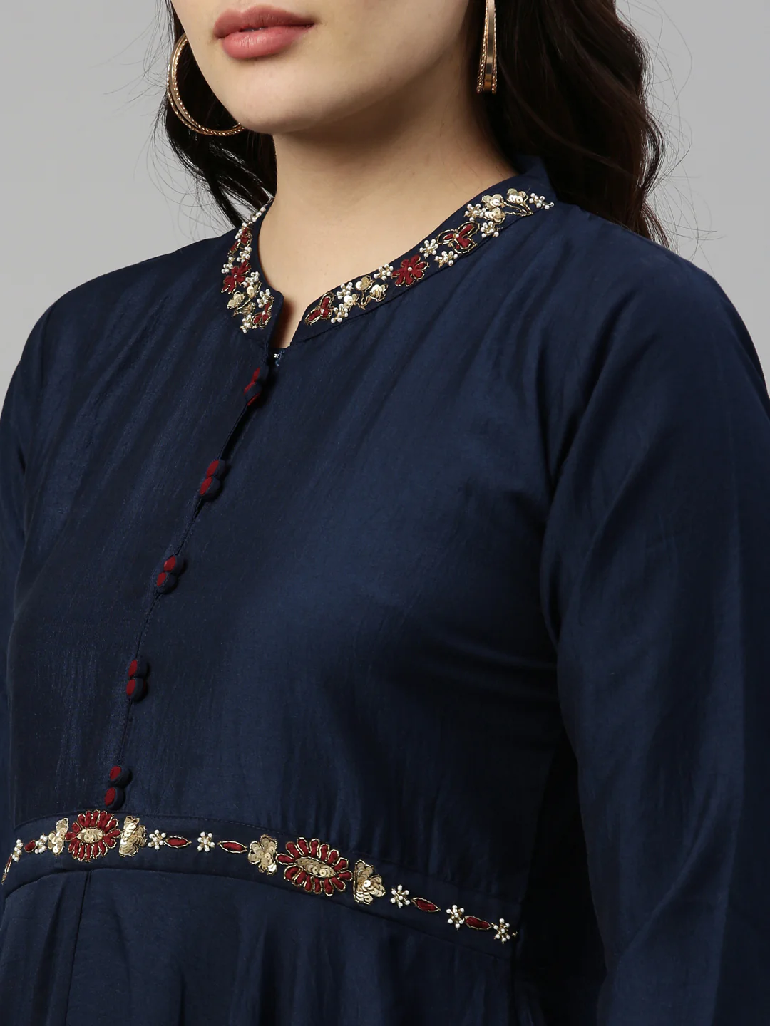 Neerus Navy Blue Color Silk Fabric Kurta - Image 8