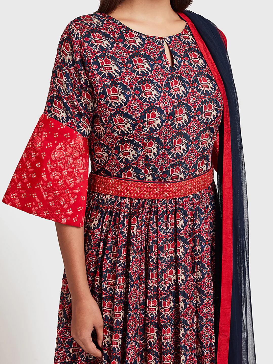 Neerus Navy Blue Color Silk Fabric Suit-Anarkali - Image 3