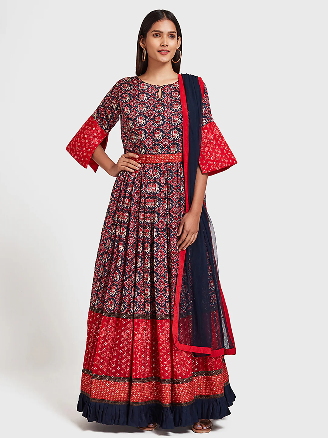 Neerus Navy Blue Color Silk Fabric Suit-Anarkali - Image 5