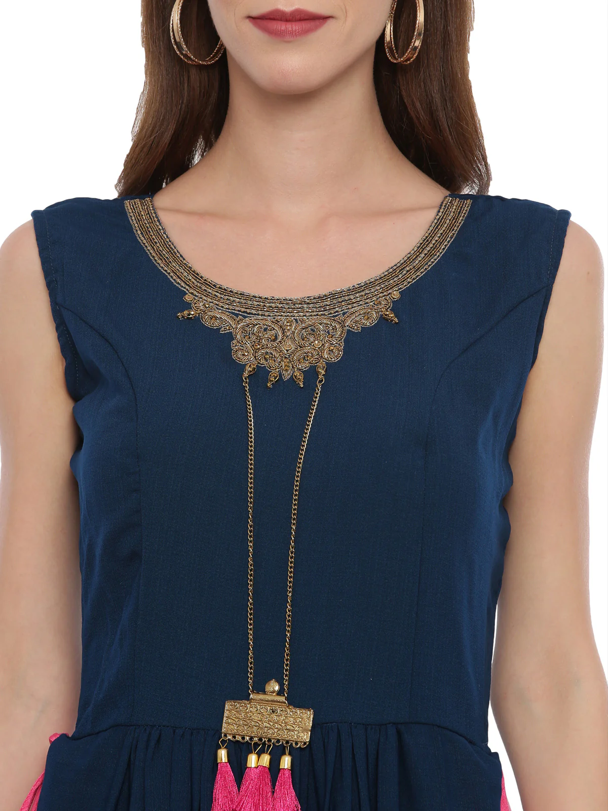 Neerus Navy Blue Color Silk Fabric Suit-Pant - Image 2