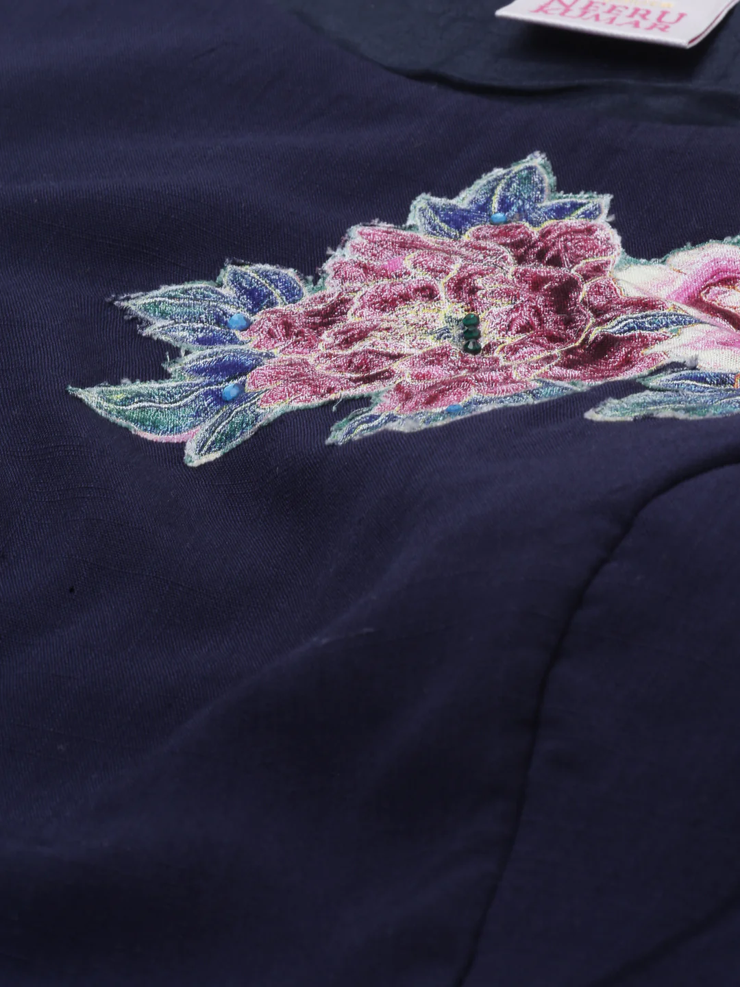 Neerus Navy Blue Color Slub Rayon Fabric Croptop-Skirt - Image 3