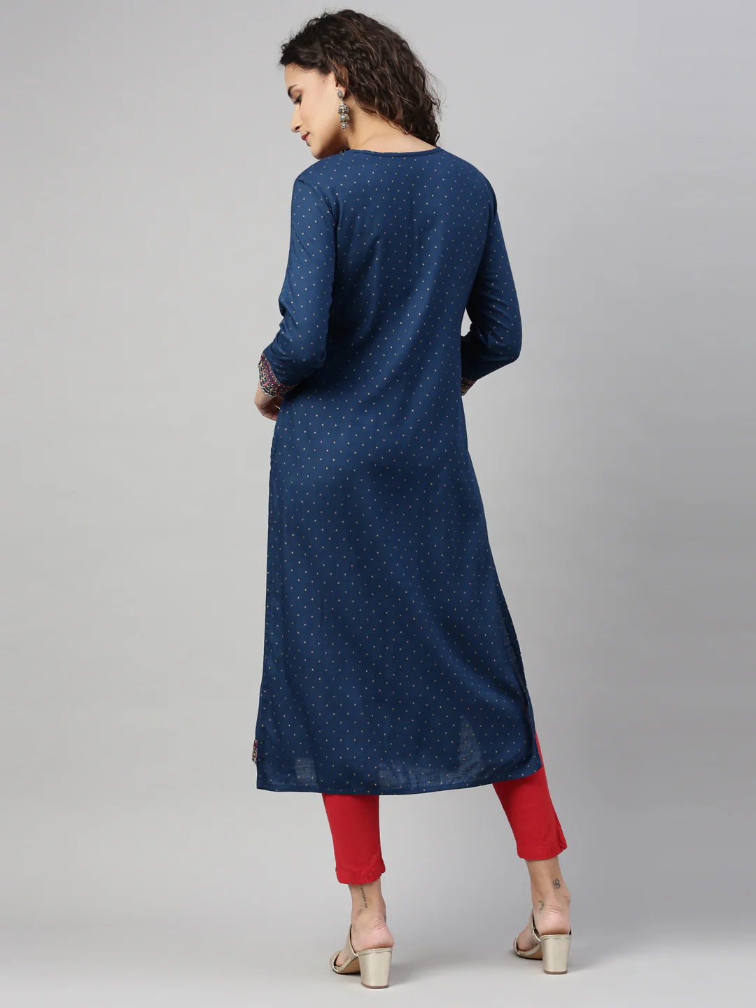 Neerus Navy Blue Color Slub Rayon Fabric Kurta - Image 2