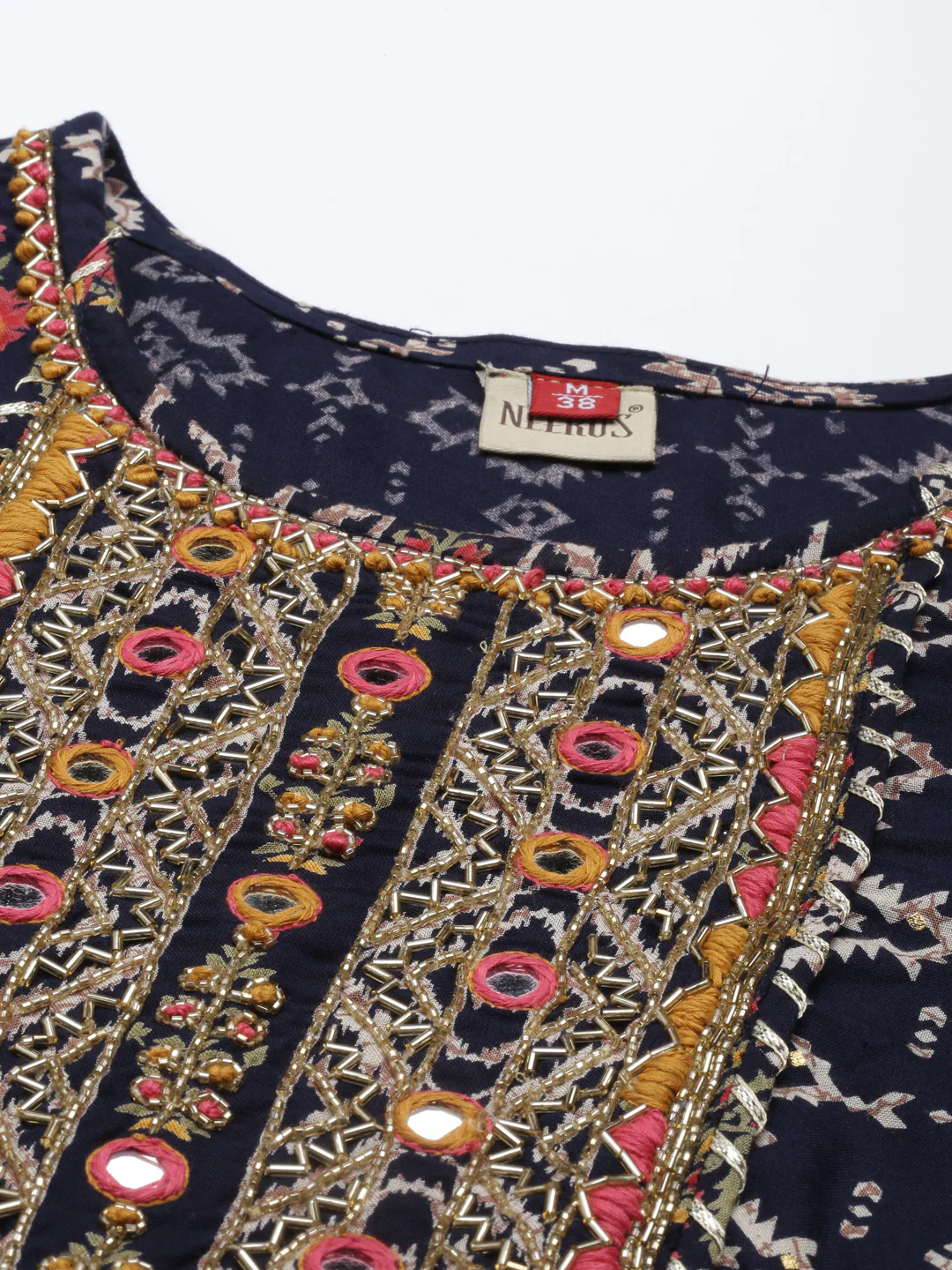 Neerus Navy Blue Color Slub Rayon Fabric Kurta - Image 2