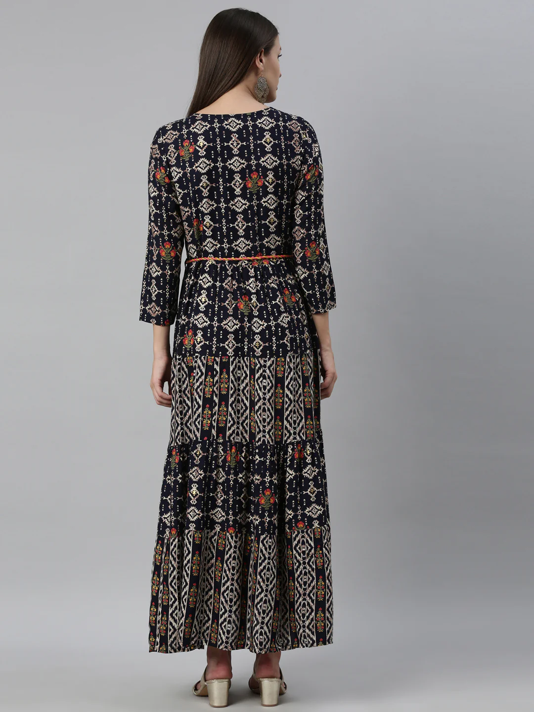 Neerus Navy Blue Color Slub Rayon Fabric Kurta - Image 5