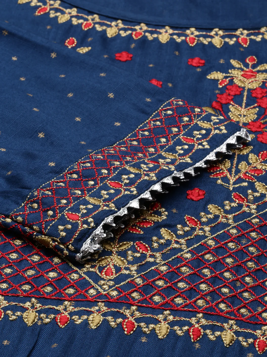 Neerus Navy Blue Color Slub Rayon Fabric Kurta - Image 6