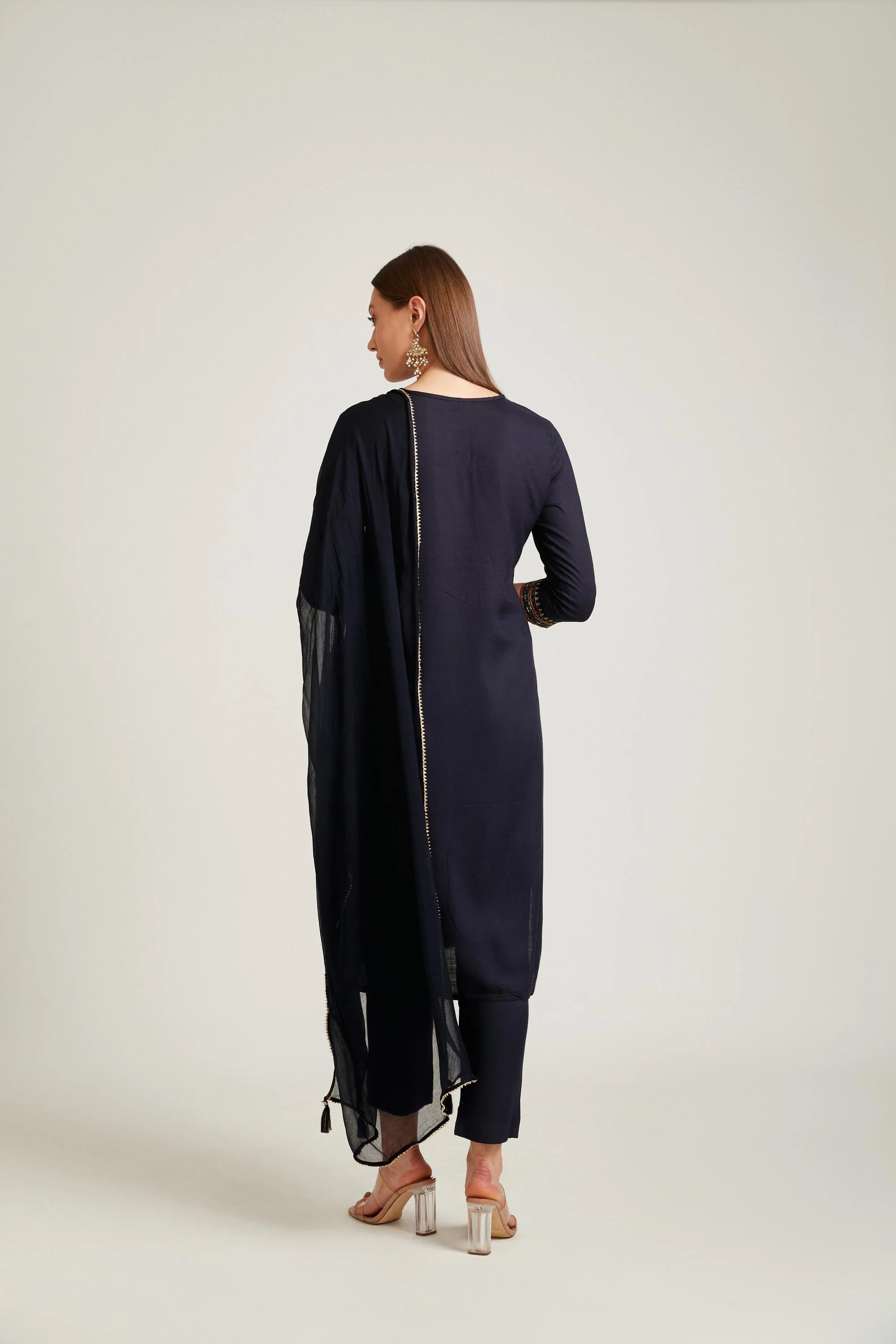 Neerus Navy Blue Color Slub Rayon Fabric Salwar Kameez - Image 3