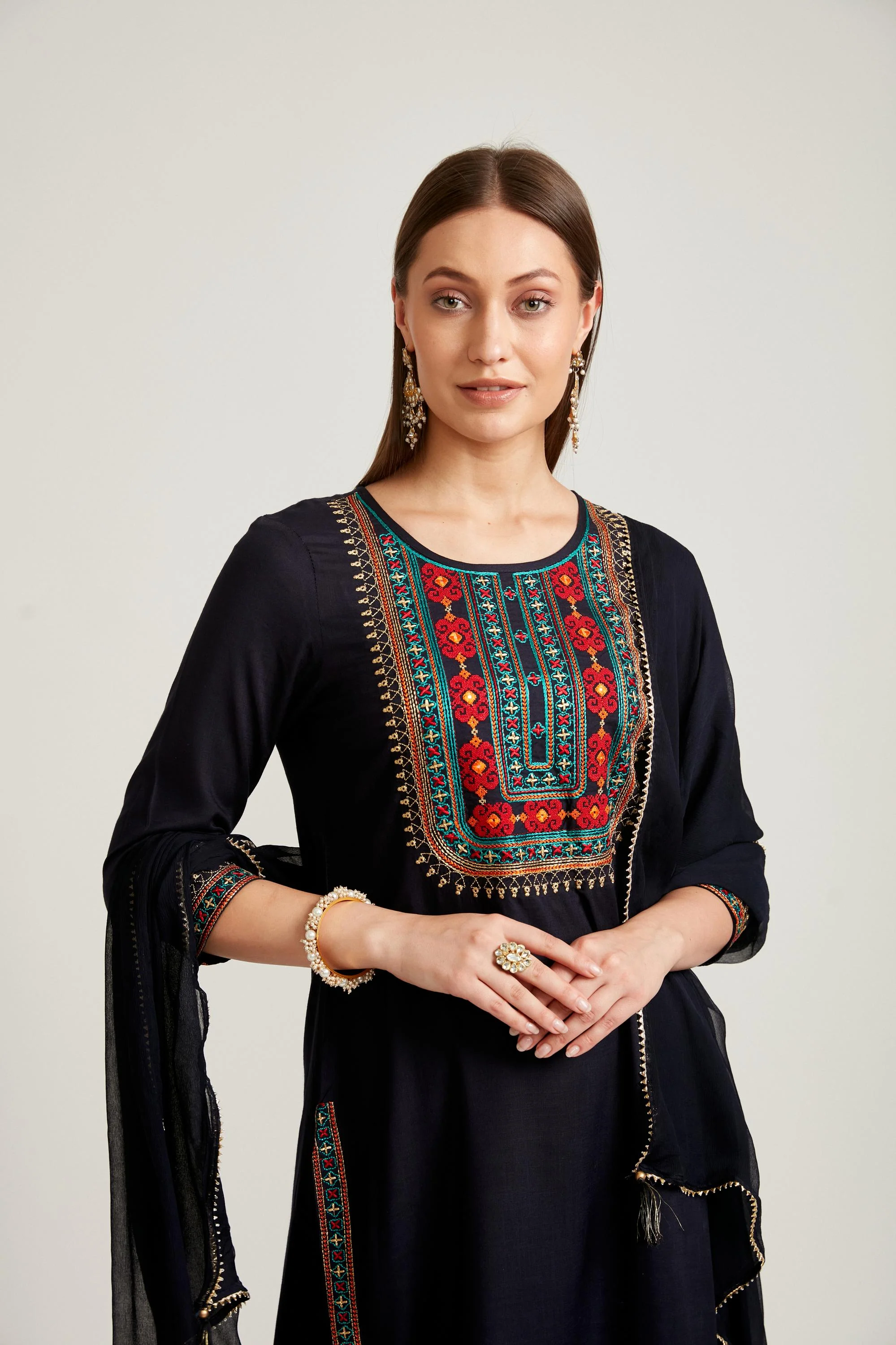 Neerus Navy Blue Color Slub Rayon Fabric Salwar Kameez - Image 4
