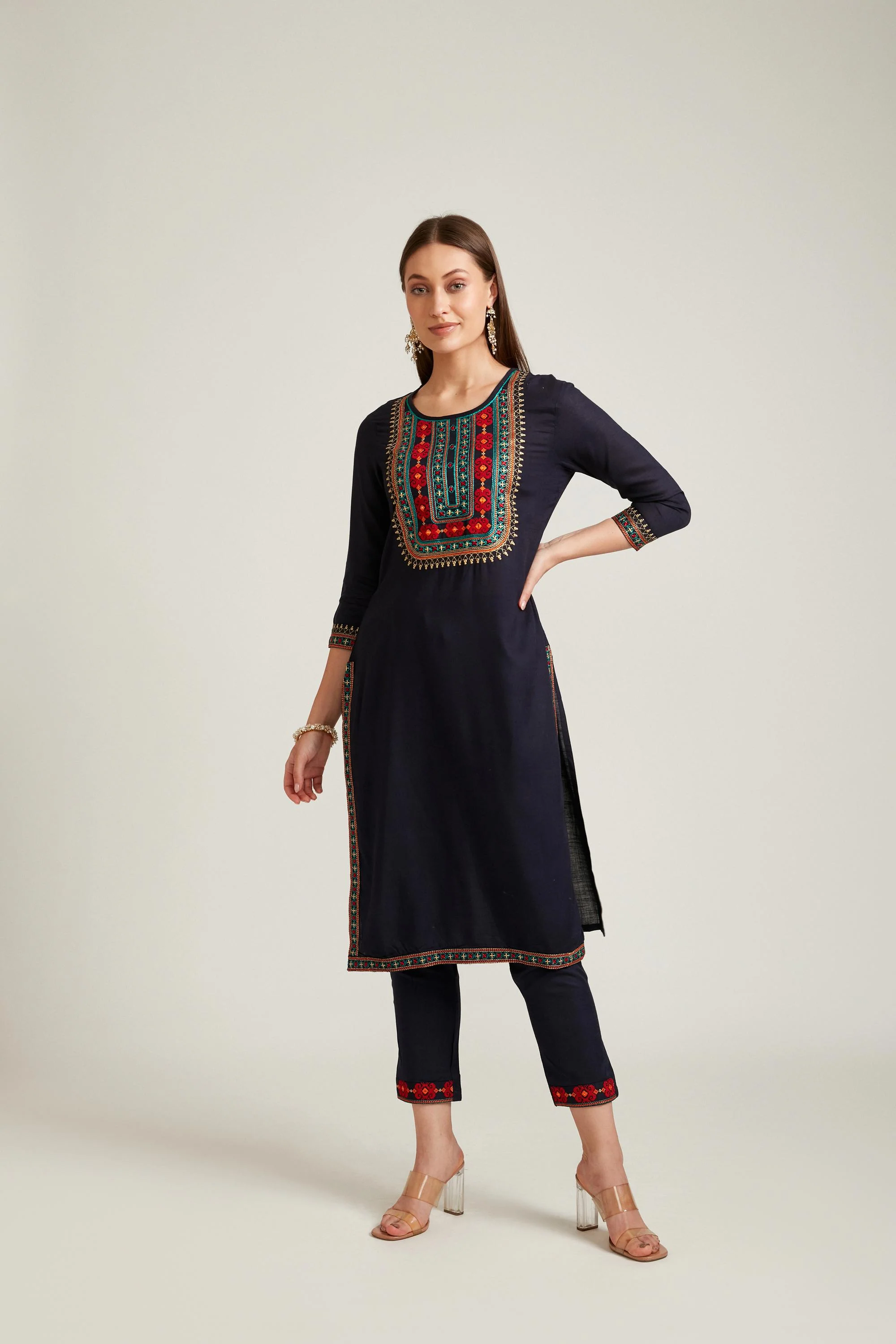 Neerus Navy Blue Color Slub Rayon Fabric Salwar Kameez - Image 8