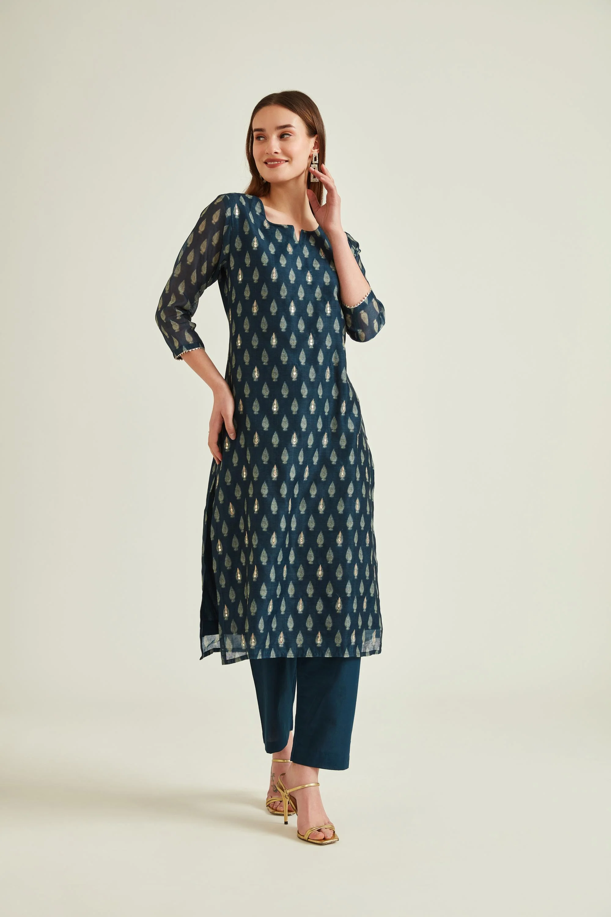 Neerus Navy Blue Colour Banaras Fabric Suit - Image 4