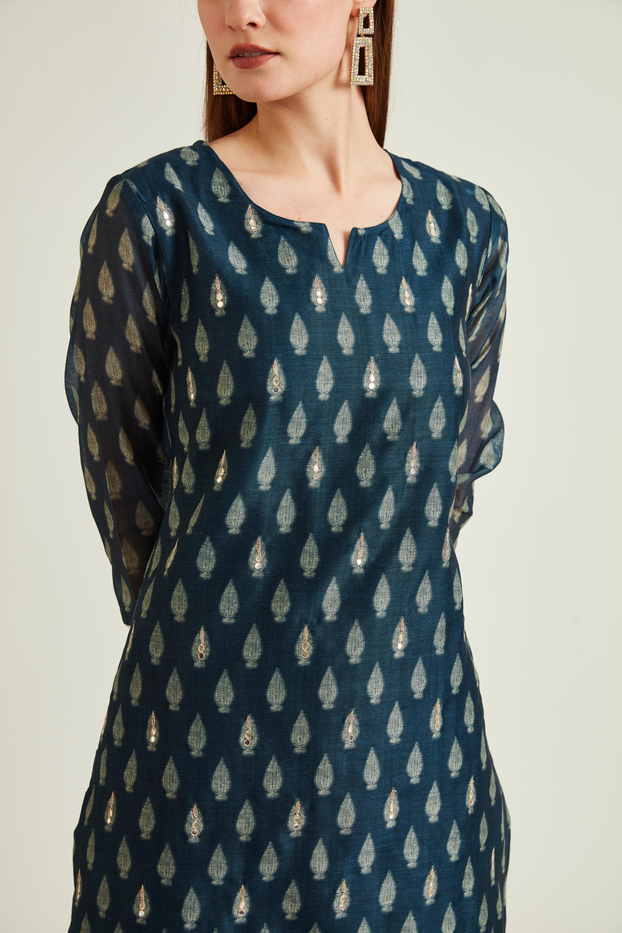 Neerus Navy Blue Colour Banaras Fabric Suit - Image 5