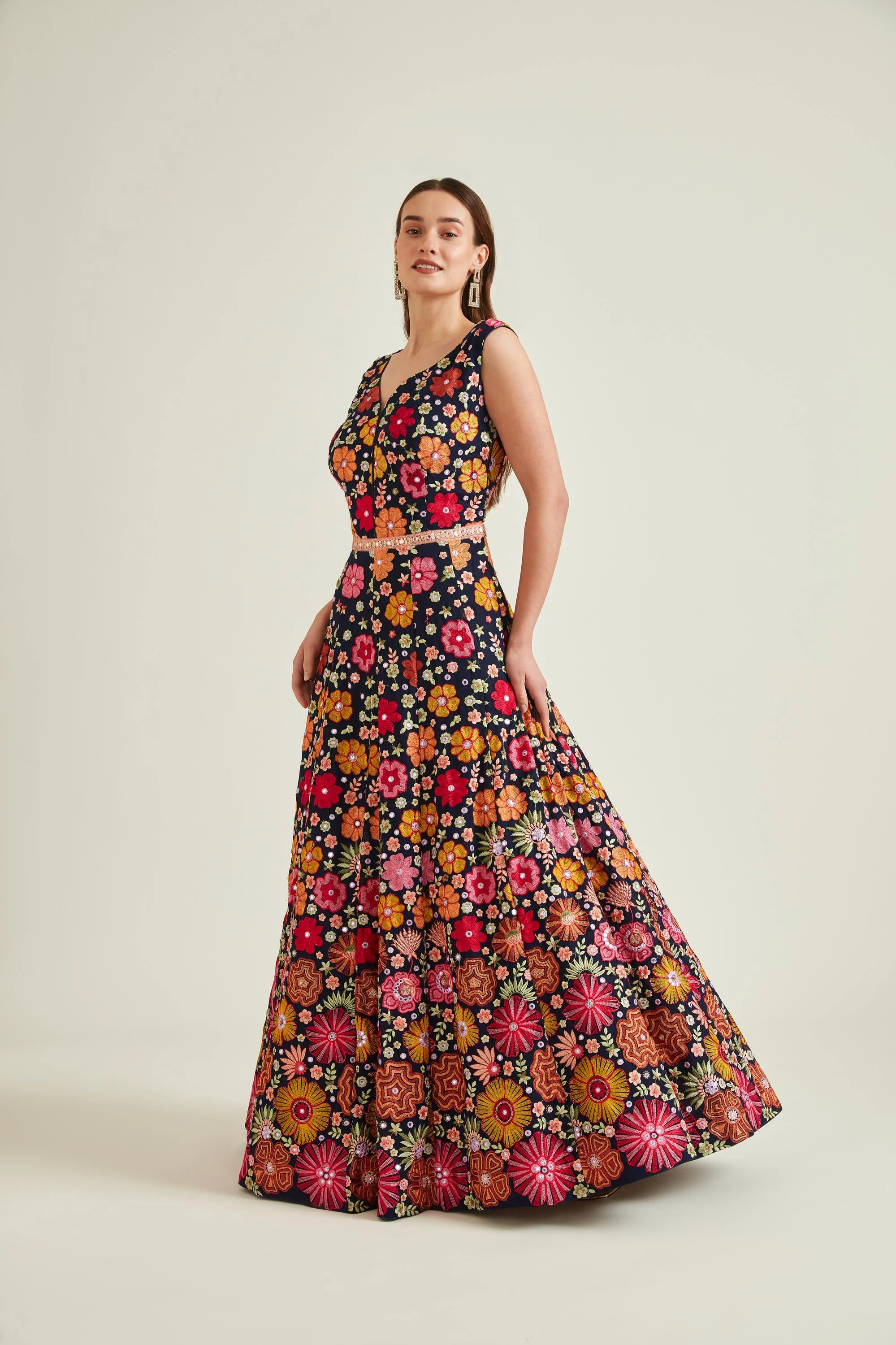Neerus Navy Blue Colour Georgette Fabric Gown - Image 2
