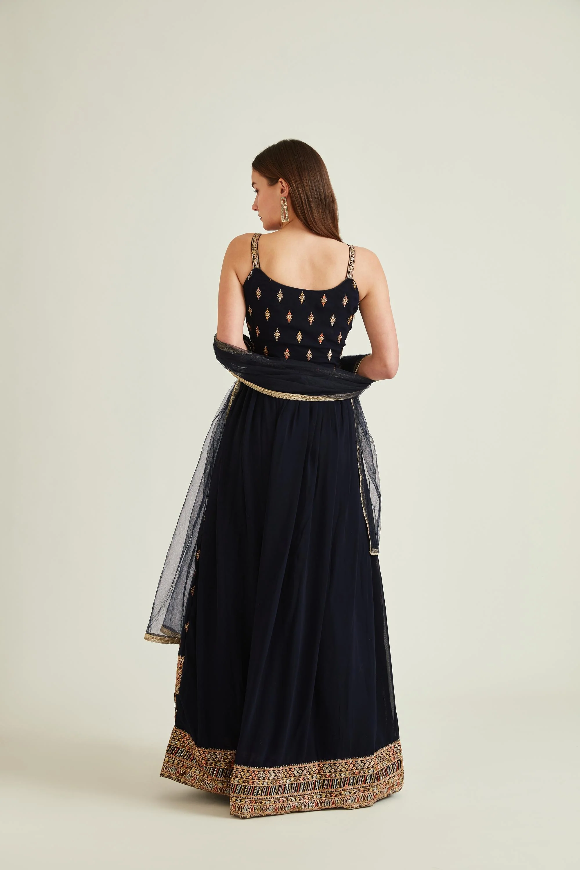 Neerus Navy Blue Colour Georgette Fabric Suit-Anarkali - Image 2