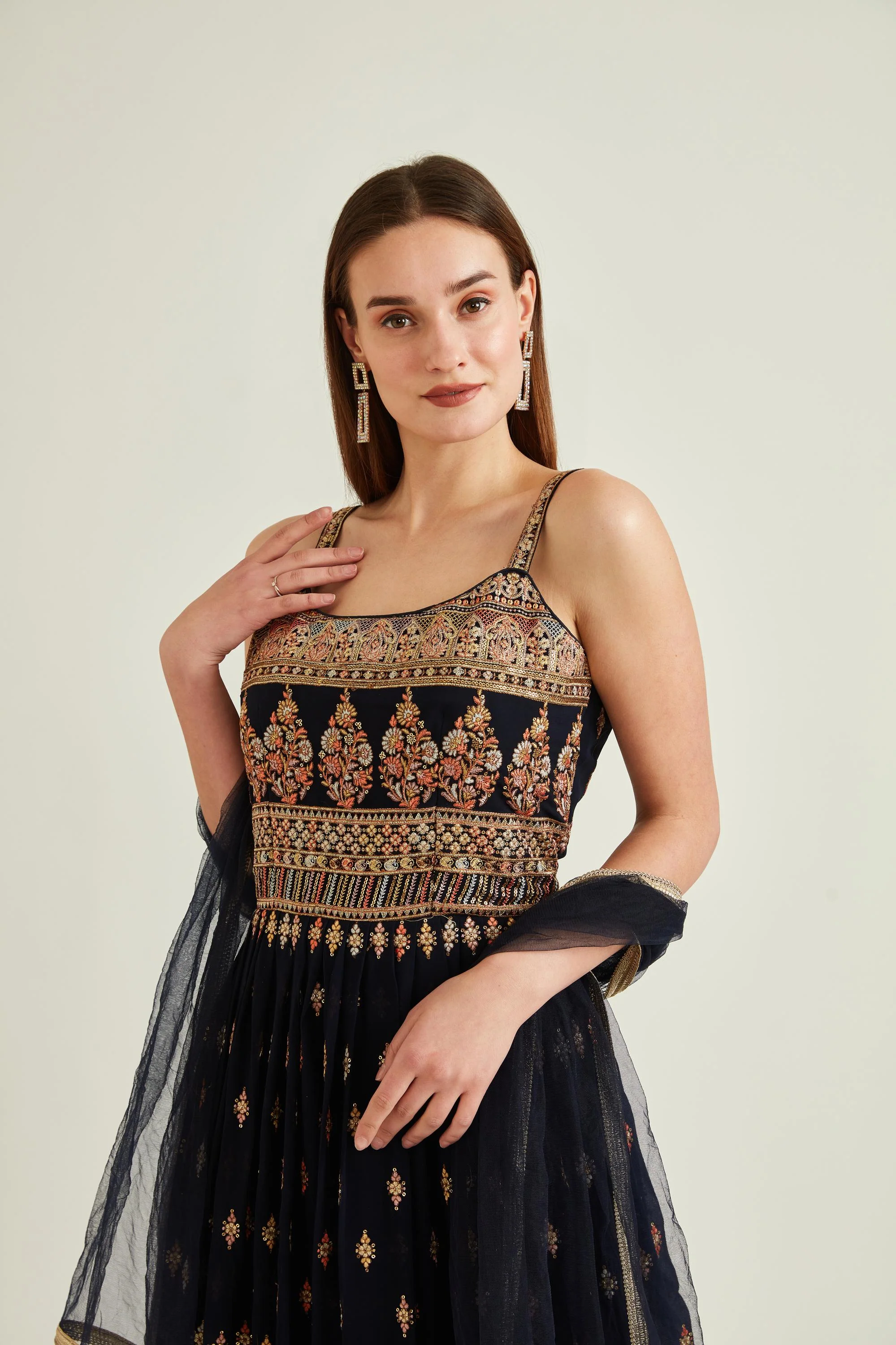 Neerus Navy Blue Colour Georgette Fabric Suit-Anarkali - Image 3