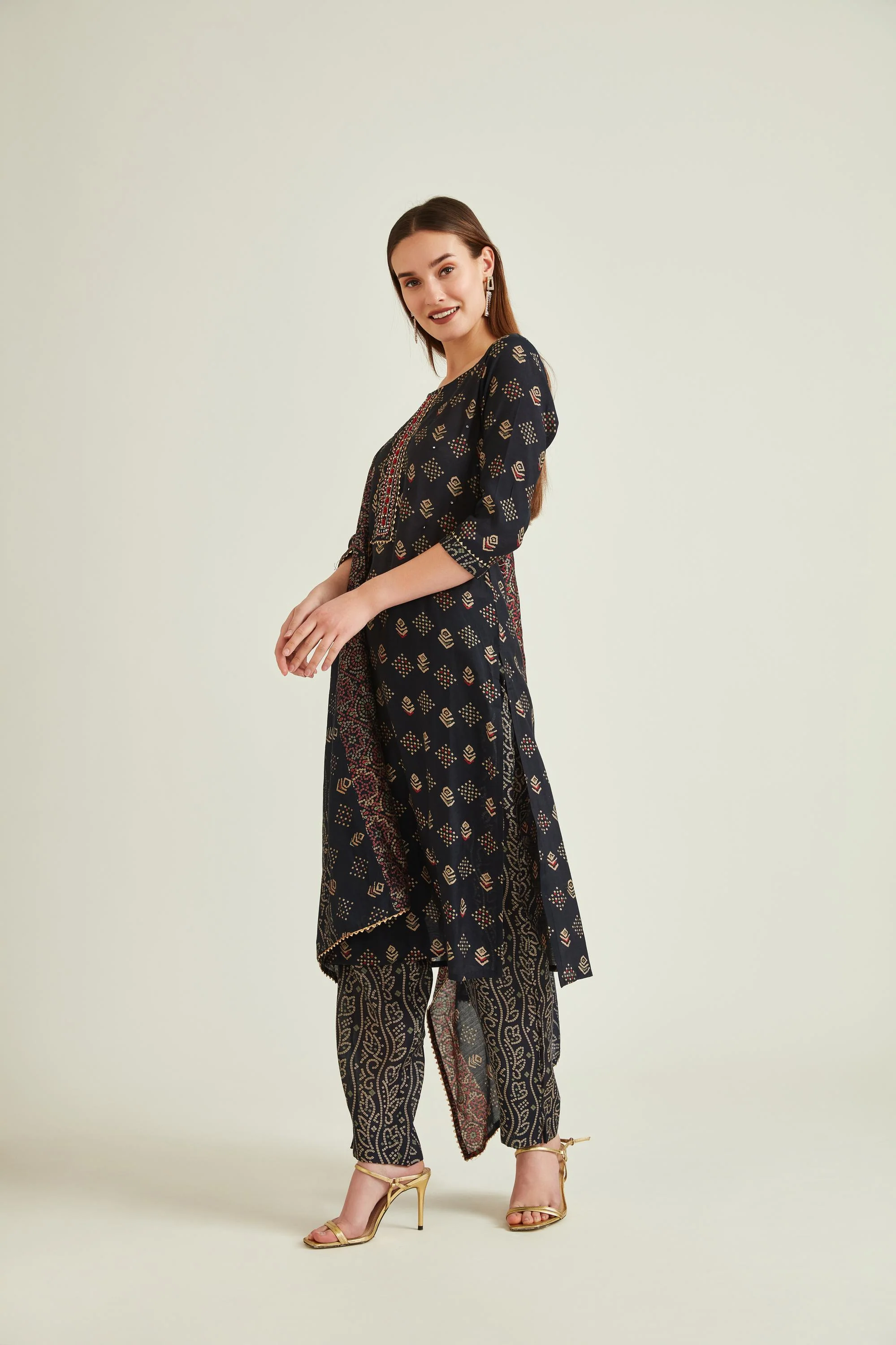 Neerus Navy Blue Colour Muslin Fabric Suit